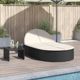 Double sun lounger with black synthetic rattan cushions by , Loungers - Ref: Foro24-368646, Price: 247,48 €, Discount: %