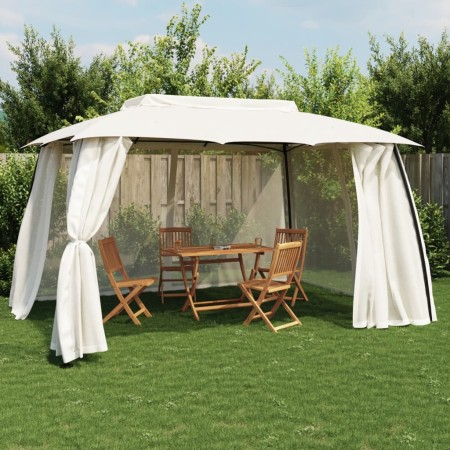 Double-roof gazebo with cream steel mesh walls 3.93x2.93 m by , Tents and gazebos - Ref: Foro24-368451, Price: 255,43 €, Disc...