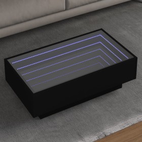 Center table with LED lights, engineered wood, black, 90x50x30 cm by , Coffee table - Ref: Foro24-847519, Price: 157,47 €, Di...