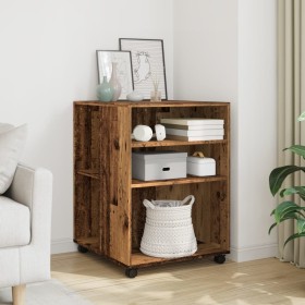 Aged engineering wooden side table with wheels, 55x60x78 cm. by , Filing cabinets - Ref: Foro24-853162, Price: 87,99 €, Disco...