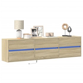 Wall-mounted TV unit with LED Sonoma oak 180x31x45 cm by , TV Furniture - Ref: Foro24-3307935, Price: 174,99 €, Discount: %