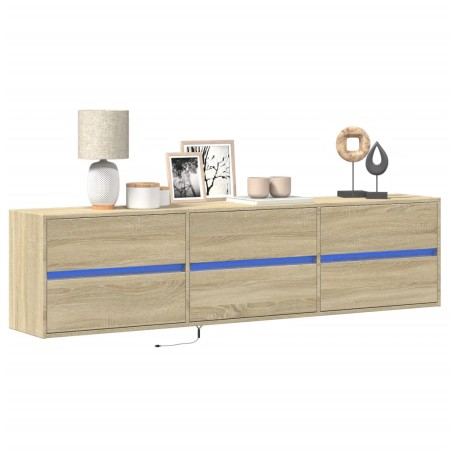 Wall-mounted TV unit with LED Sonoma oak 180x31x45 cm by , TV Furniture - Ref: Foro24-3307935, Price: 175,09 €, Discount: %