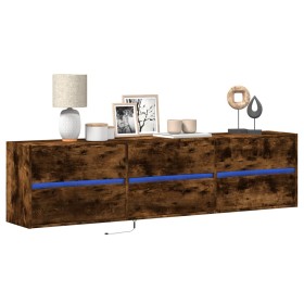 Wall-mounted TV unit with LED smoked oak 180x31x45 cm by , TV Furniture - Ref: Foro24-3307937, Price: 174,99 €, Discount: %