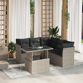 Garden sofa set 6 pieces and gray synthetic rattan cushions by , Garden sets - Ref: Foro24-3266582, Price: 519,17 €, Discount: %