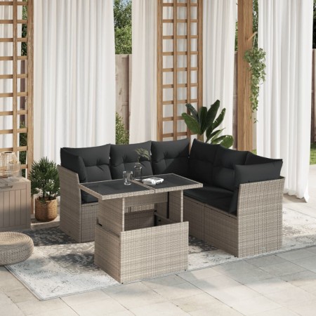 Garden sofa set 6 pieces and gray synthetic rattan cushions by , Garden sets - Ref: Foro24-3266582, Price: 498,99 €, Discount: %