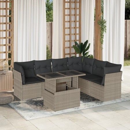 7-piece garden sofa set with light gray PE rattan cushions by , Garden sets - Ref: Foro24-3266612, Price: 550,56 €, Discount: %