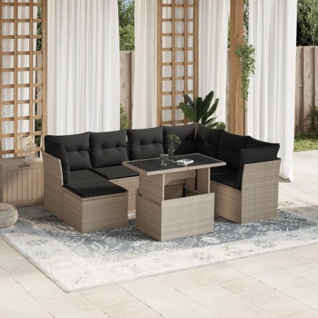 Garden sofa set 8 pieces and gray synthetic rattan cushions by , Garden sets - Ref: Foro24-3266762, Price: 613,89 €, Discount: %