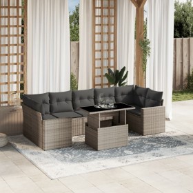 Garden sofa set 8 pieces and gray synthetic rattan cushions by , Garden sets - Ref: Foro24-3267152, Price: 627,99 €, Discount: %