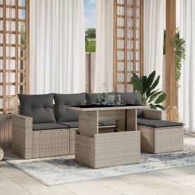 Garden sofa set 6 pieces and gray synthetic rattan cushions by , Garden sets - Ref: Foro24-3267242, Price: 453,99 €, Discount: %