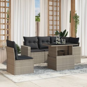 Gartensofagarnitur 6-teilig mit grauen Polstern aus synthetischem Rattan von , Gartensets - Ref: Foro24-3267282, Preis: 489,9...