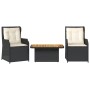 Set de muebles de jardín 3 pzas y cojines ratán sintético negro de , Conjuntos de jardín - Ref: Foro24-3262731, Precio: 332,7...