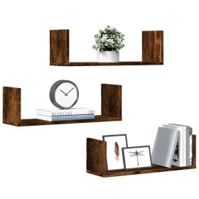 Wall shelves 3 units engineered wood smoked oak 58x18x18cm by , Shelves and shelves - Ref: Foro24-853285, Price: 29,99 €, Dis...