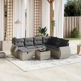 Garden sofa set 8 pieces and gray synthetic rattan cushions by , Garden sets - Ref: Foro24-3264158, Price: 564,99 €, Discount: %