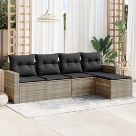 Gartensofa-Set und Kissen, 5-teilig, aus hellem grauem Kunststoff-Rattan. von , Modulare Sofas für den Außenbereich - Ref: Fo...