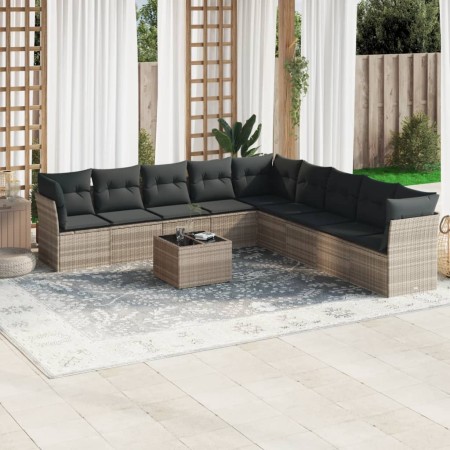 Set of 10-piece garden sofas with light gray synthetic rattan cushions by , Garden sets - Ref: Foro24-3217792, Price: 687,35 ...