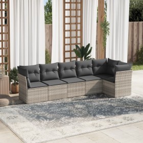 Garden sofa set 6 pieces and gray synthetic rattan cushions by , Garden sets - Ref: Foro24-3217662, Price: 443,99 €, Discount: %