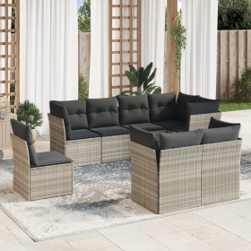 Garden sofa set 8 pieces and gray synthetic rattan cushions by , Garden sets - Ref: Foro24-3217932, Price: 610,47 €, Discount: %