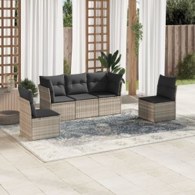 Gartensofa-Set und Kissen, 5-teilig, aus hellem grauem Kunststoff-Rattan. von , Gartensets - Ref: Foro24-3217352, Preis: 370,...