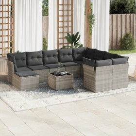 Garden sofa set 11 pieces and gray synthetic rattan cushions by , Garden sets - Ref: Foro24-3218602, Price: 763,49 €, Discoun...