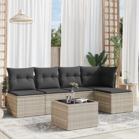 Garden sofa set 6 pieces and gray synthetic rattan cushions by , Garden sets - Ref: Foro24-3217532, Price: 378,99 €, Discount: %