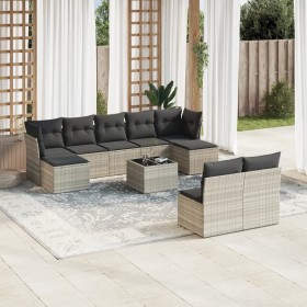 Set of 10-piece garden sofas with light gray synthetic rattan cushions by , Garden sets - Ref: Foro24-3218282, Price: 643,99 ...