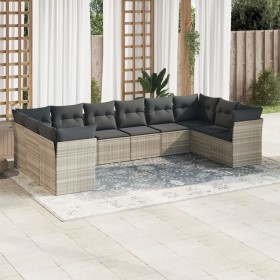 Gartensofa-Set, 10-teilig, mit Kissen, aus hellem grauen Kunststoff-Rattan. von , Gartensets - Ref: Foro24-3218202, Preis: 71...