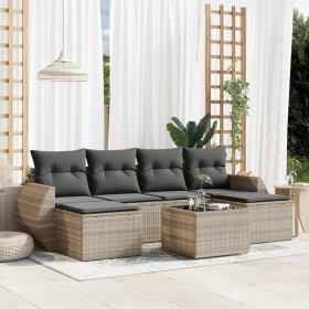 7-piece garden sofa set with light gray PE rattan cushions by , Garden sets - Ref: Foro24-3254069, Price: 495,62 €, Discount: %