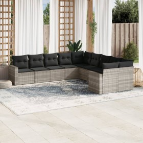 Set of 10-piece garden sofas with light gray synthetic rattan cushions by , Modular outdoor sofas - Ref: Foro24-3251849, Pric...