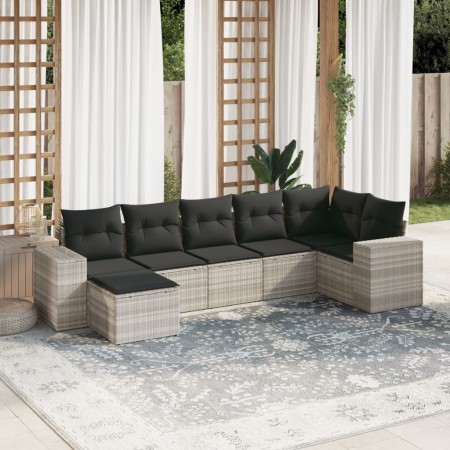 Set de sofás de jardín 7 pzas con cojines ratán PE gris claro de , Conjuntos de jardín - Ref: Foro24-3255219, Precio: 543,99 ...