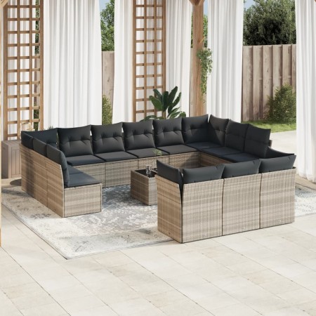 Gartensofa-Set, 14-teilig, mit Kissen, aus hellem grauen Kunststoff-Rattan. von , Gartensets - Ref: Foro24-3218462, Preis: 1,...