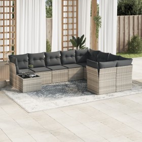 Set of 10-piece garden sofas with light gray synthetic rattan cushions by , Garden sets - Ref: Foro24-3218192, Price: 711,63 ...