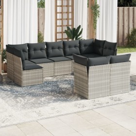 Set muebles jardín 9 pzas y cojines ratán sintético gris claro de , Conjuntos de jardín - Ref: Foro24-3218152, Precio: 658,99...