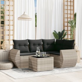 Gartensofa-Set und Kissen, 5-teilig, aus hellem grauem Kunststoff-Rattan. von , Gartensets - Ref: Foro24-3253659, Preis: 403,...