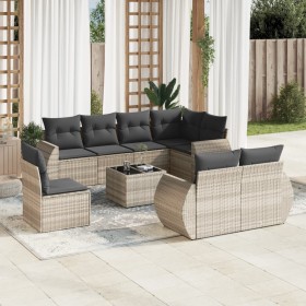 Garden furniture set 9 pieces and light gray synthetic rattan cushions by , Garden sets - Ref: Foro24-3253989, Price: 726,24 ...