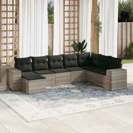 Garden sofa set 8 pieces and gray synthetic rattan cushions by , Garden sets - Ref: Foro24-3255299, Price: 615,74 €, Discount: %