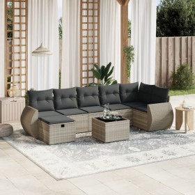 Garden sofa set 8 pieces and gray synthetic rattan cushions by , Garden sets - Ref: Foro24-3264138, Price: 564,99 €, Discount: %