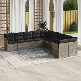 Set of 10-piece garden sofas with light gray synthetic rattan cushions by , Garden sets - Ref: Foro24-3218242, Price: 715,58 ...