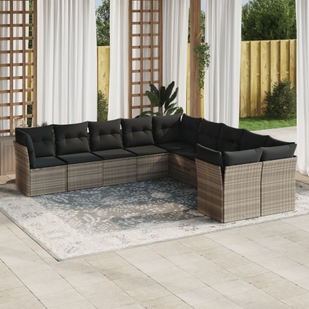 Set sofás jardín 10 pzas con cojines ratán sintético gris claro de , Conjuntos de jardín - Ref: Foro24-3218242, Precio: 718,8...