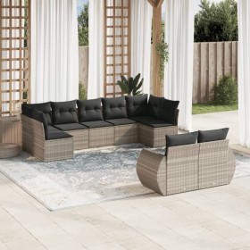 Garden furniture set 9 pieces and light gray synthetic rattan cushions by , Modular outdoor sofas - Ref: Foro24-3221821, Pric...