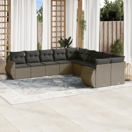 Set sofás jardín 10 pzas con cojines ratán sintético gris claro de , Sofás modulares de exterior - Ref: Foro24-3221911, Preci...