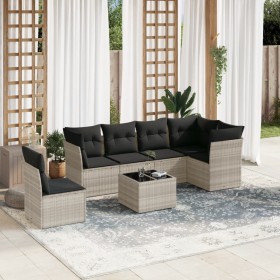 Set de sofás de jardín 7 pzas con cojines ratán PE gris claro de , Conjuntos de jardín - Ref: Foro24-3217712, Precio: 497,99 ...