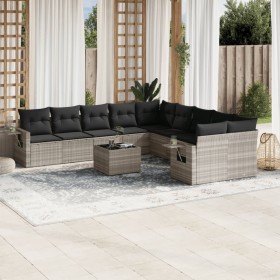 Garden sofa set 11 pieces and gray synthetic rattan cushions by , Garden sets - Ref: Foro24-3220721, Price: 769,62 €, Discoun...