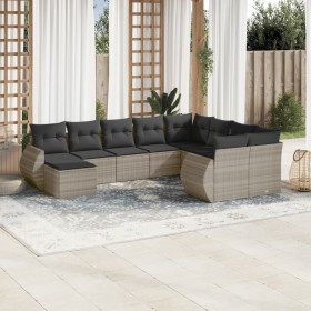 Set of 10-piece garden sofas with light gray synthetic rattan cushions by , Modular outdoor sofas - Ref: Foro24-3221861, Pric...