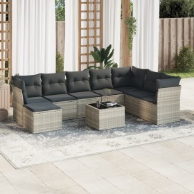 Set muebles jardín 9 pzas y cojines ratán sintético gris claro de , Conjuntos de jardín - Ref: Foro24-3218062, Precio: 611,75...