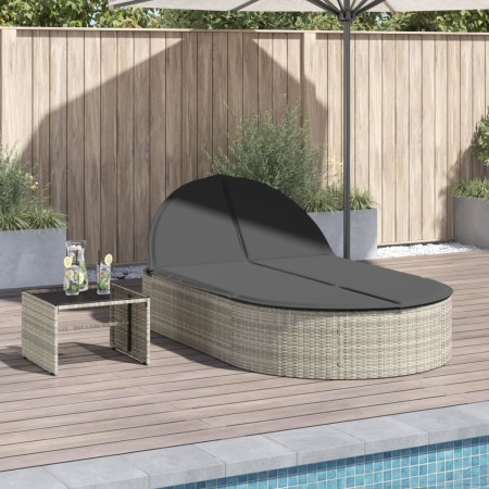 Double sun lounger with light gray synthetic rattan cushions by , Loungers - Ref: Foro24-368651, Price: 252,91 €, Discount: %