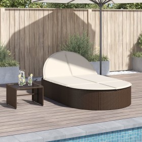 Double sun lounger with brown synthetic rattan cushions by , Loungers - Ref: Foro24-368647, Price: 252,91 €, Discount: %