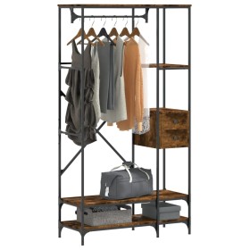 Coat rack with smoked oak engineered wood shelves by , Dresser Organizers and Bar Hangers - Ref: Foro24-847861, Price: 141,99...