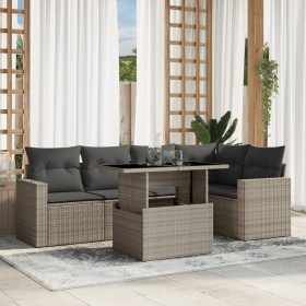 Garden sofa set 6 pieces and gray synthetic rattan cushions by , Garden sets - Ref: Foro24-3267262, Price: 489,99 €, Discount: %