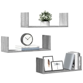 Wall shelf 3 units engineered wood Sonoma gray 58x18x18cm by , Shelves and shelves - Ref: Foro24-853286, Price: 30,99 €, Disc...