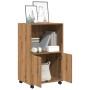 Engineered oak wood artisan rolling cabinet 55x40x91 cm by , Sideboards - Ref: Foro24-853190, Price: 67,31 €, Discount: %